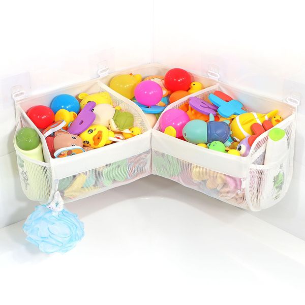 KPH bath toy storage， Say goodbye to the chaos of bath toys -3 compartments for bath toy holders keep your bathtub tidy, and bath toy organizers keep children's bath toys organized!