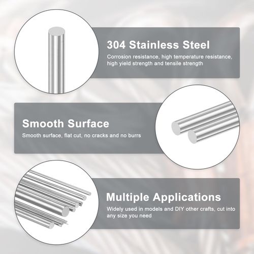 M METERXITY 20-Pack 304 Stainless Steel Solid Round Rod, 4x200mm Metal Solid Shaft Rods for DIY Craft/Model Car/Helicopter Airplane/Metal Working, Lathe Bar Smooth Stock [0.16x7.87IN]