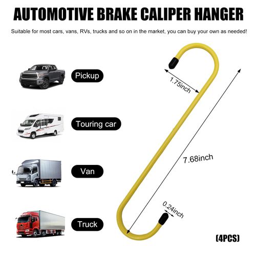 Yourkar 4 PCS Car Brake Caliper Hangers, S Shape Auto Brake Caliper Hook with Rubber Tipped, Brake Caliper Tool for Work on Brake Pads, Axle, Braking, Universal Car Accessories (Yellow)