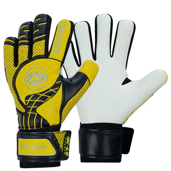 K-LO Goalkeeper Gloves: Savage Rise Soccer Goalie Gloves - Yellow Size 9 (Unisex, Youth, Kids & Adult) - Fingersaves for Protection | Strong Grip Palm