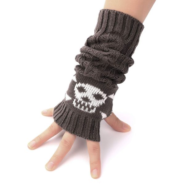 F Flammi Arm Warmers Goth Knitted Fingerless Gloves Punk Skull Hand Warmers for Cosplay Typing Driving
