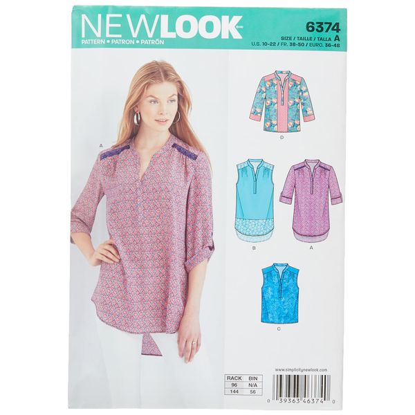 New Look 6374 Misses' Shirts with Sleeve and Length Options Sewing Kit, Size A (10-12-14-16-18-20-22)