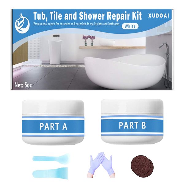 Tub, Tile and Shower Repair Kit, 5oz White Bathtub Crack Refinishing Kit for Porcelain, Acrylic, Fiberglass