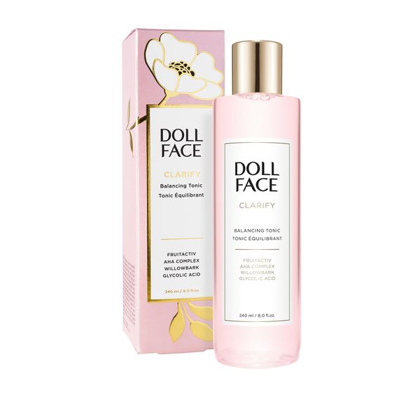 Doll Face Clarify Balancing Toner Glycolic Acid, Willow Bark and Enzymes, for Facial Soothing, Facial Toning 8oz