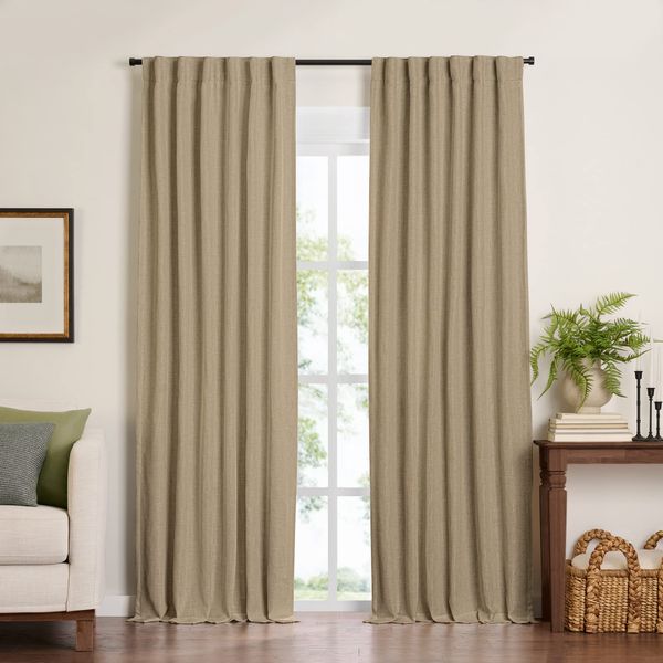 Elrene Home Fashions Harrow Solid Texture Blackout Single Window Curtain Panel, 52"x95", Linen