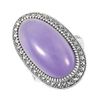 Esse Marcasite Sterling Silver Large Lavender Jade Oval Cocktail Ring - Size L