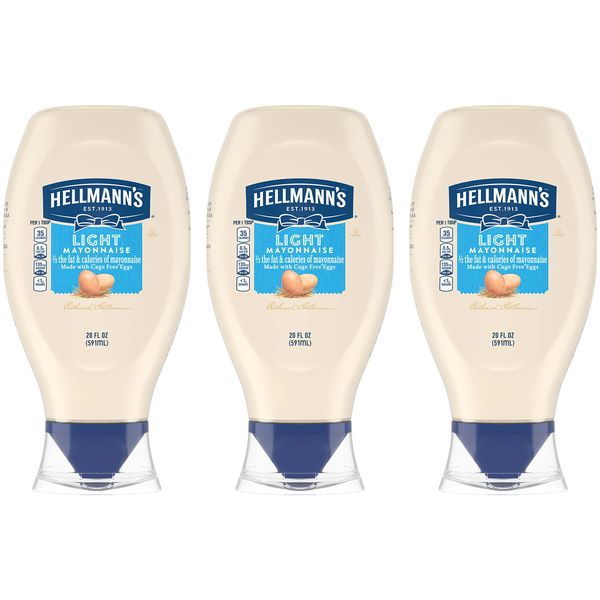 Hellmann's Light Mayonnaise Light Mayo Squeeze Bottle Pack of 3 For a Creamy Condiment for Sandwiches and Simple Meals Made With 100% Cage-Free Eggs 20 oz