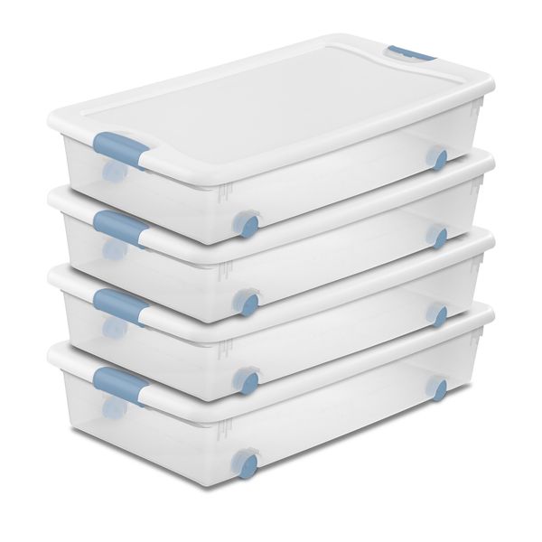 Sterilite 56 Quart Latching Stackable Wheeled Storage Container w/ Lid, (4 Pack)