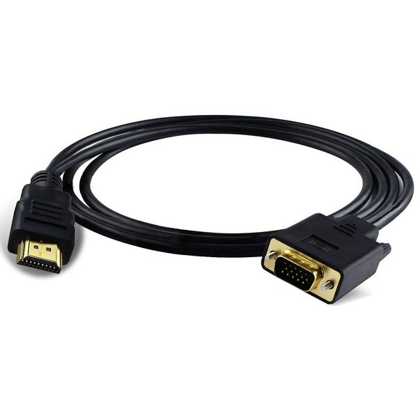 Xhwykzz HDMI to VGA Cable Adapter Monitor D-SUB 15 Pin HDMI Gold Male to VGA Male Connector Cord Converter Computer PC 1.8M (Black)