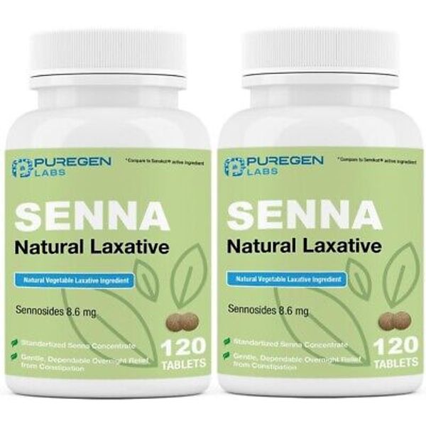 Puregen Senna Natural Vegetable Laxative 120 Tablets Constipation Relief 2 Pack