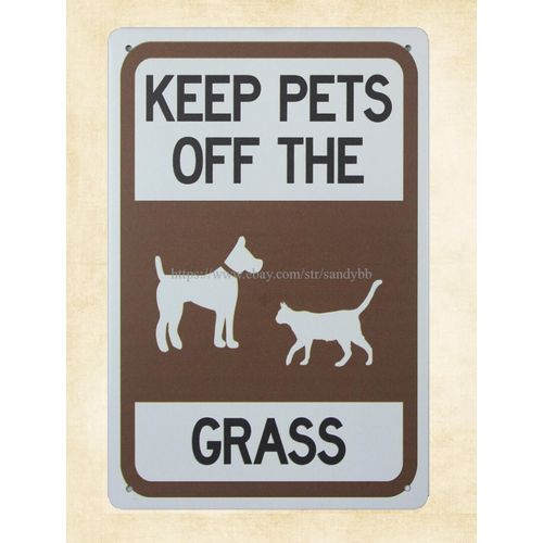modern wall art keep pets off the grass metal tin sign