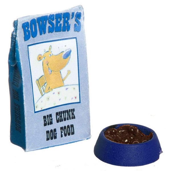 Melody Jane Dolls Houses Dollhouse Miniature Bowser's Dog Food Bag with Bowl