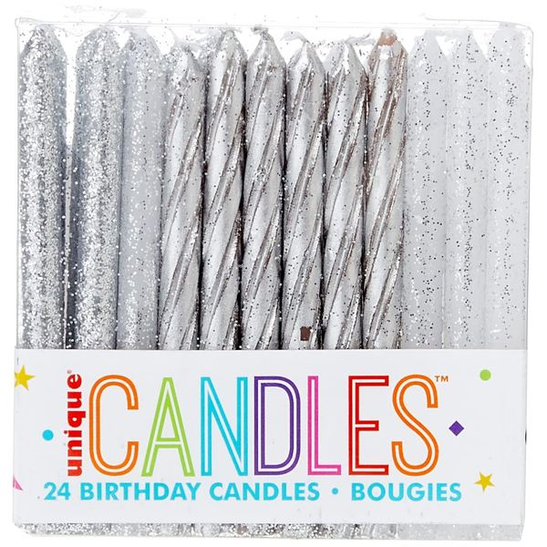 Dazzling Glitter & Silver Spiral Birthday Candles - 24ct Assorted Pack - Premium Quality, Long-Lasting & Elegant Design - Ideal for All Occasions