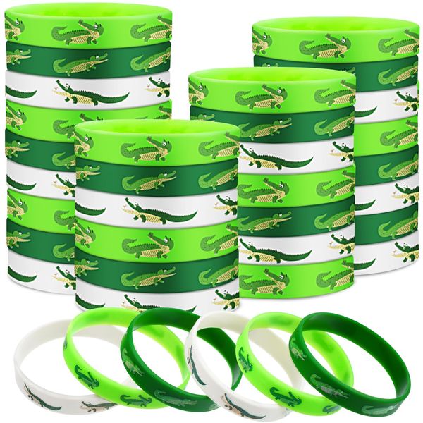 30 Pack Reptile Party Supplies Crocodile Silicone Wristbands Reptile Party Favors Crocodile Party Favors Bracelet Gifts Bag Stuffer for Reptile Crocodile Themed Birthday Party Supplies (Crocodile)