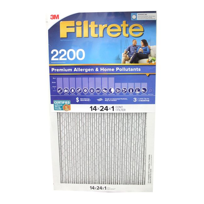 3M Filtrete 2200 Premium Allergen & Home Pollutants 14x24x1 Filter Single