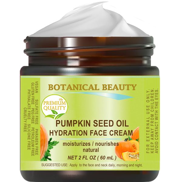 ORGANIC PUMPKIN SEED OIL HYDRATION FACE CREAM. For NORMAL - DRY - SENSITIVE SKIN. 2 Fl. oz - 60 ml. Hydrating, Moisturizing, Nourishing, Rejuvenating, Smoothening, Softening