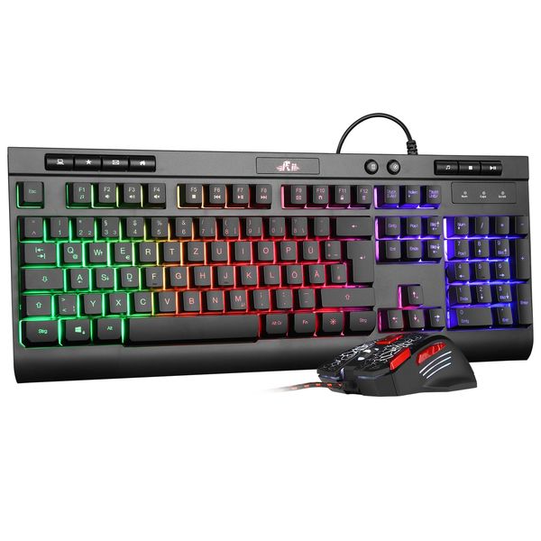 Rii Mouse and Keyboard Gaming, Gaming Keyboard with Mouse is Ergonomic, Gaming Mouse and Keyboard with RGB, PS5 Keyboard and Mouse with German QWERTZ Layout, Gaming Set for PC/Laptop/Xbox/PS4 RK900