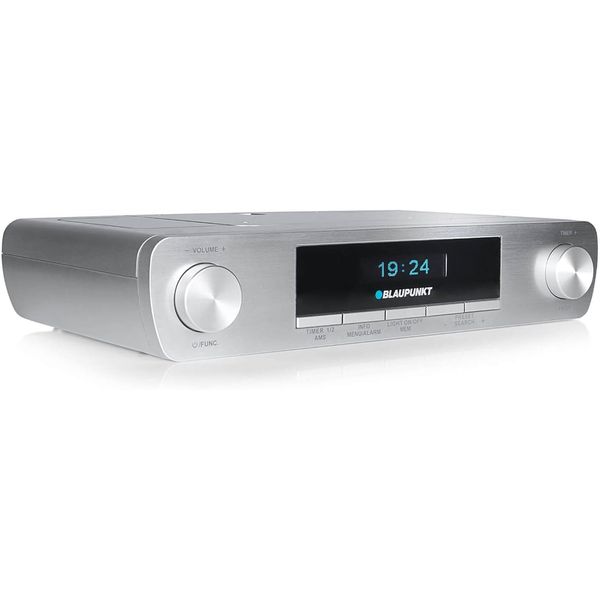 Blaupunkt KRD 30, Bluetooth Küchenradio mit DAB+, UKW PLL, Multidisplay, Senderspeicher, Unterbau Digitalradio mit Uhr, LED Licht, 2 Back Timer, Werkstatt Unterschrank Radio, Silber