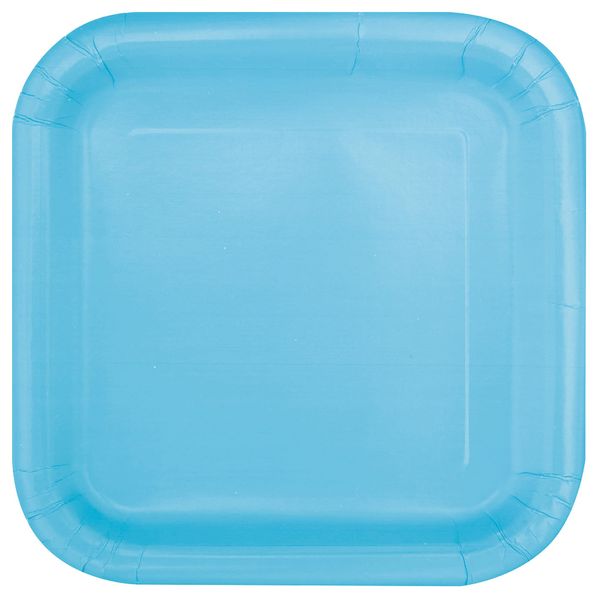 Unique 30900EU Eco-Friendly Square Paper Plates-18 cm-Baby Blue Colour-16 Count (Pack of 1), Pack of 16