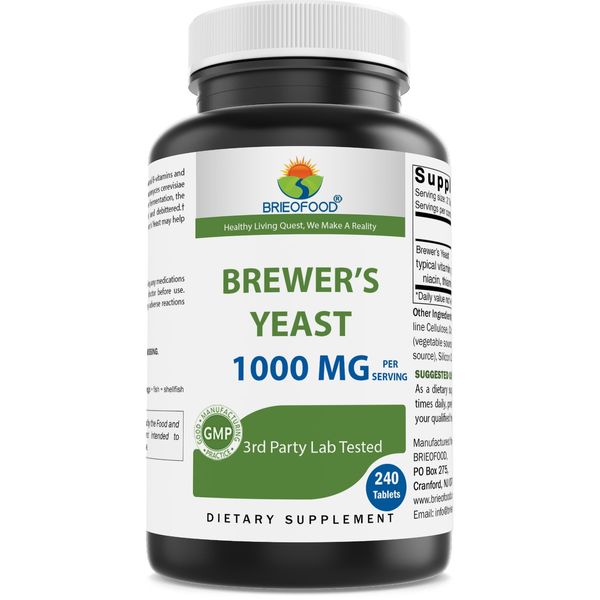 Brieofood Brewers Yeast 1000 mg per Serving - 240 Tablets - 3rd Party Lab Tested