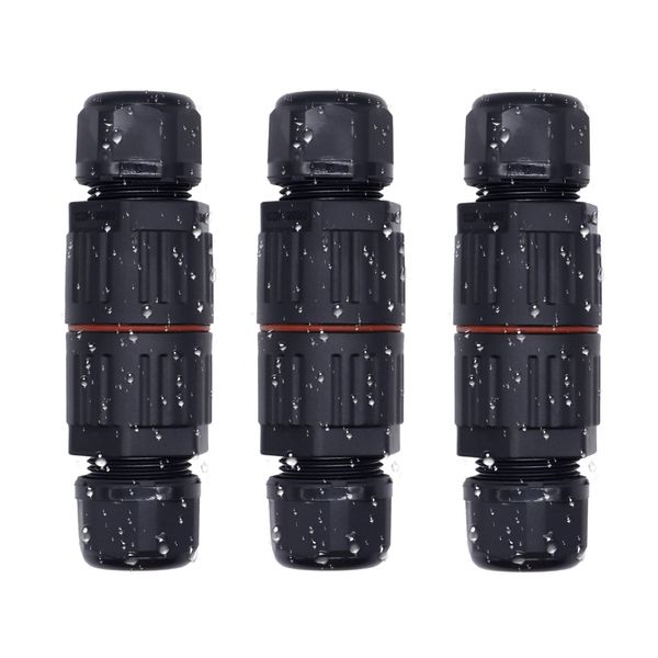 HISports Wasserdichter Kabelstecker, IP68 5-polig, für Kabel Ø 4-10 mm, Abzweigdose, Outdoor wasserdicht, Caravan, Garten, Boot, Auto, unterirdische Kabelabzweigdose, schwarz 3 Stück