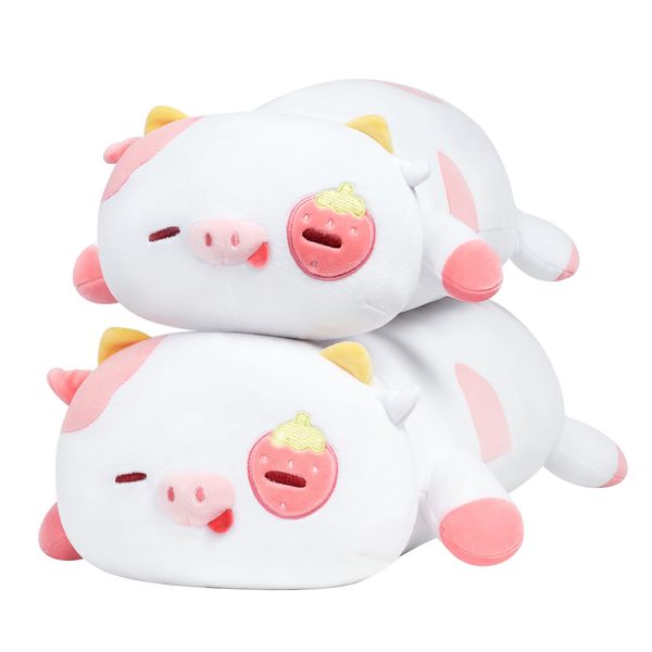 Mewaii 25in Strawberry Cow Plush Pillows Stuffed Animals Squishy Pillows for Kids - Cuddly Plushie Lying Cow Sleeping Hugging Plush Pillow Soft Toy