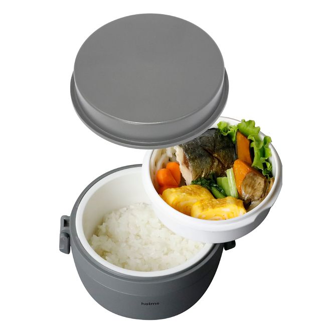 CBJAPAN Insulated Lunch Box, Rice Container, 16.1 fl oz (460 ml), Side Dish Container, 13.9 fl oz (405 ml), Gray, Stainless Steel, Vacuum Insulated Lunch Jar, Holms