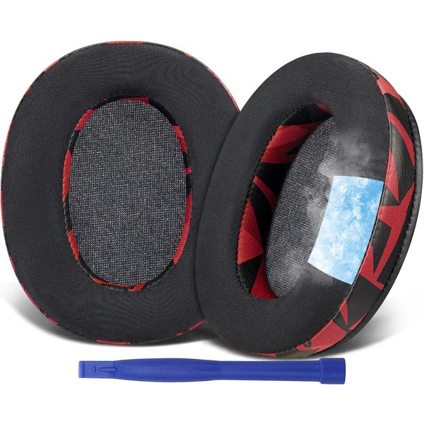 SOULWIT Cooling Gel Earpads Cushions Replacement for Sony WH-XB910 XB910N Extra Bass Noise Cancelling Headphones, for Sony WHXB910N Wireless Headset, Ear Pads with Noise Isolation Foam - Red Storm