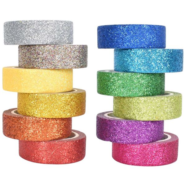 SAVOSWEET 12 Rollen Washi Tape Set Bunte Glitzernde Bänder DIY Papier Tape Dekrativer Klebeband Bastelband für DIY Handwerk, Bullet Journals, Scrapbooking, Planer（15mm x 2m）