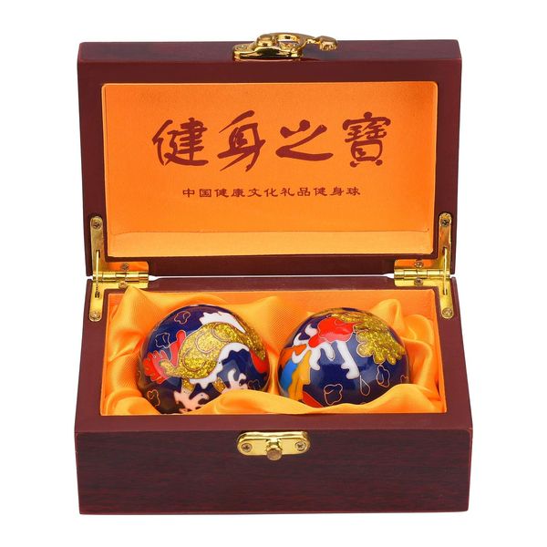 BRABUD 1.97'' Baoding Balls Hand Exercise Stress Balls with Chimes Dragon&Phoenix Pattern Blue Balls with Box Parents Gift TQZDBS80