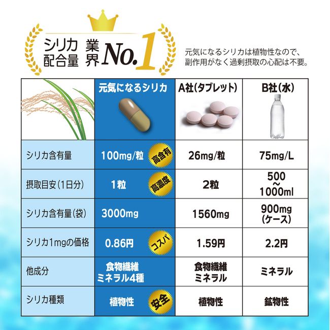 元気になるシリカ 30日分 高濃度シリカ(ケイ素)3000mg 国産無農薬 4種のミネラル 食物繊維 水溶性シリカ(植物性)