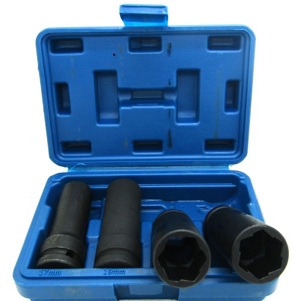 MAXSALES 5pc Twist Deep Socket Set 4 Damaged Worn Lug Nut and Lock Remover 17,19,21,22mm