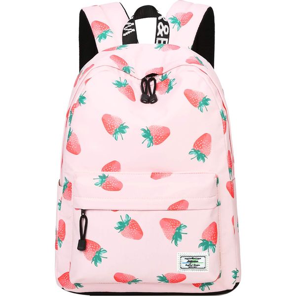 mygreen Backpack for Teens, Fashion Strawberry Pattern kids Backpack College Bags Shoulder Bag Daypack Bookbags Travel Bag Pink