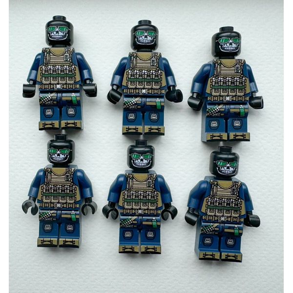 6x Blue Uniform Skull Ski Mask Identical Pack Custom Brick Toy Figures Modern