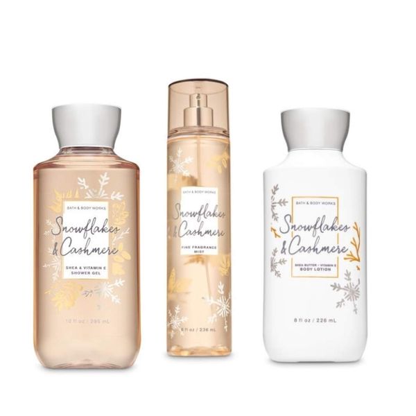 Bath and Body Works - Snowflakes & Cashmere - Daily Trio - Gift Set - Shower Gel, Fine Fragrance Mist and Body Lotion – (2019 Edition)