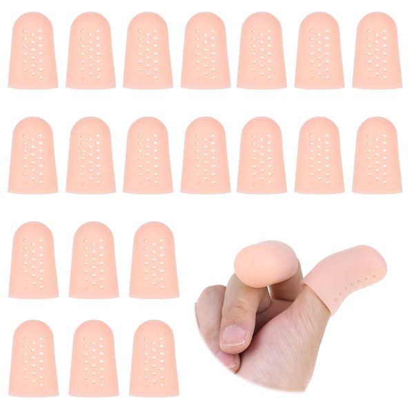 Gjinxi 20 PCS Silicone Finger Protectors, Gel Finger Cots, Nude Breathable Finger Cots for Dry Skin, Finger Sleeves Finger Covers for Finger Cracking, Wound, Hand Eczema, Finger Arthritis