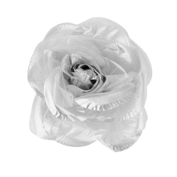 NYFASHION101 Women's Multifunction Large Rose Flower Sheer Petal Brooch Pin Hair Tie Clip, Metallic Silver