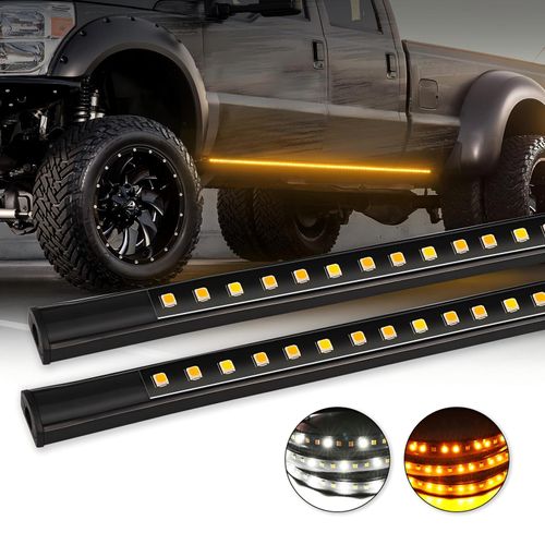 Niwaker 2Pcs 70 Inch Truck LED Running Board Lights for Extended Cab & Crew Cab Trucks Amber/White Turn Signal Side Marker Light & Courtesy Light Bar Strip for Truck Pickup SUV Chevy RAM