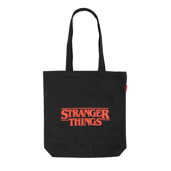 Official Stranger Things Logo Black Cotton Tote Bag - Cotton Shopping Bag - 14x15x4 inches | 37x39x10 cm - Canvas Bag - Cotton Bag - Gift Bag - Stranger Things Merchandise - Eco Friendly Gifts