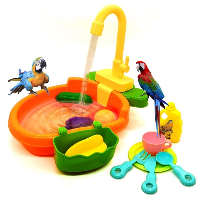 kathson Parrot Bathtub Bird Automatic Bathtub with Faucet Multifunctional Parakeet Shower Box Bird Bathing Tub Pool Toy with Fountain for Small Medium Birds Parakeet Cockatiel Lovebird Budgie