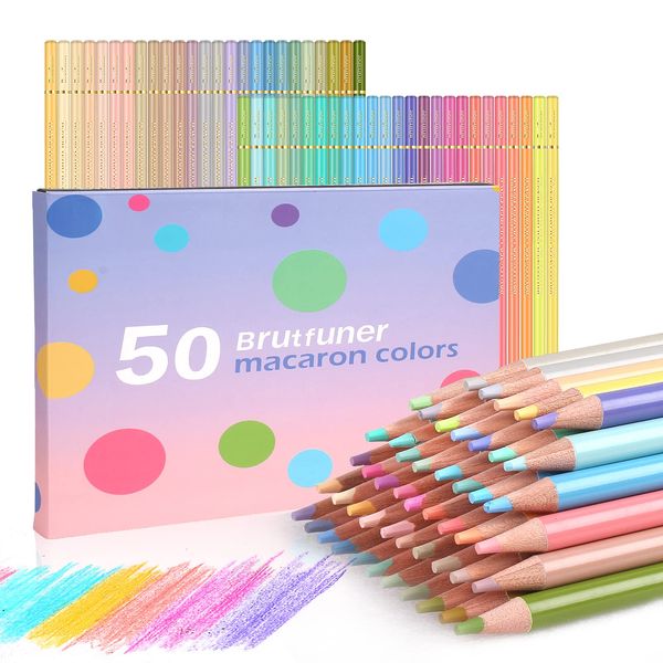 Efimeso Macaron 50 Artist Coloured Pencils Set, Colouring Pencils for Adults Colouring Books, Professional Pastel Pencils Crayons for School