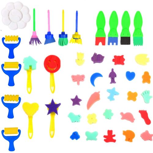 Fycooler Kids' Art Paintbrushes-Kids Paint Brushes Sponge Kits Painting Tool Kit 40Pcs Paint Supplies Painting Brushes Drawing Tools Kits,Children Early DIY Learning Paint Sets for Kids Toddlers