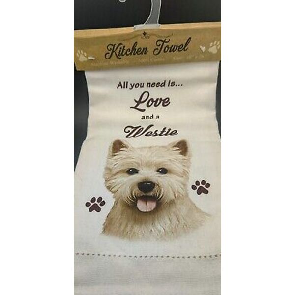 Westie Dog Pet Kitchen Dish Towel West Highland Terrier Puppy Cotton Love 18x26”