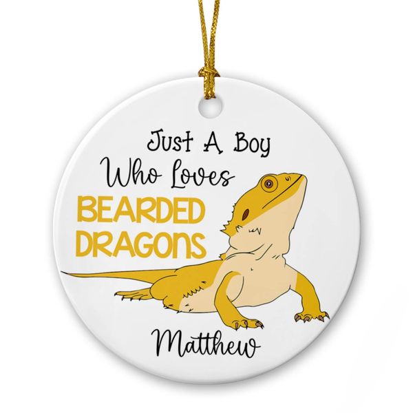 Just A Boy Who Loves Bearded Dragons Ornament Christmas 2025, Personalized Bearded Dragon Ceramic Christmas Ornament Gifts for Men Dad Husband, Custom Name Bearded Dragon Lovers Xmas Ornaments