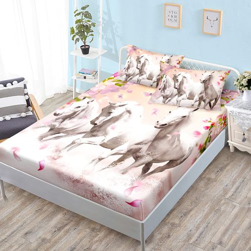 HOSIMA Horse Fitted Sheet,Pink Floral and Horse Bedding,Spring Petals and Running Horses Pattern,Soft Decorative Fabric Bedding All-Round Elastic Pocket,Light Pink Fitted Sheet Set Twin Size.