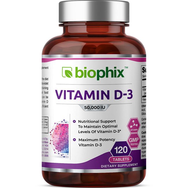 Biophix Vitamin D-3 50000 IU 120 Tabs - Maximum High Potency