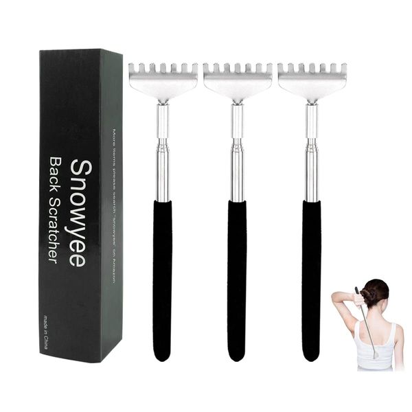 Snowyee Back Scratcher, Telescopic Backscratchers for Back Scratching for Men Kids Women and Adults (3 Pieces in 1 Set/Black)