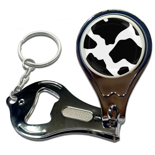 BadgeBeast.co.uk Cow Pattern - Key Ring Bottle Opener and Nail Clipper