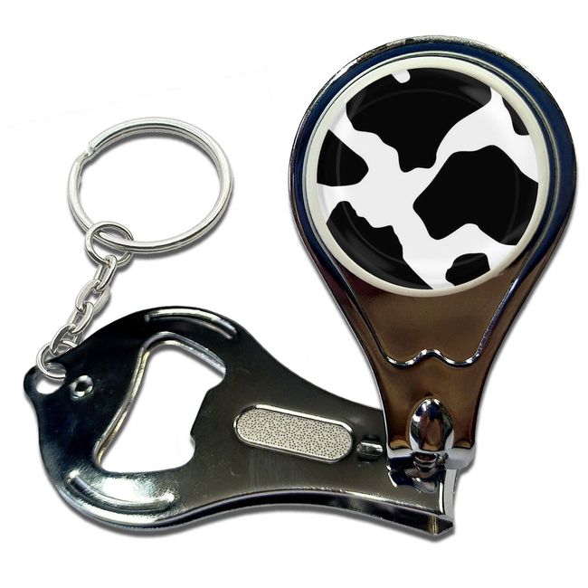 BadgeBeast.co.uk Cow Pattern - Key Ring Bottle Opener and Nail Clipper