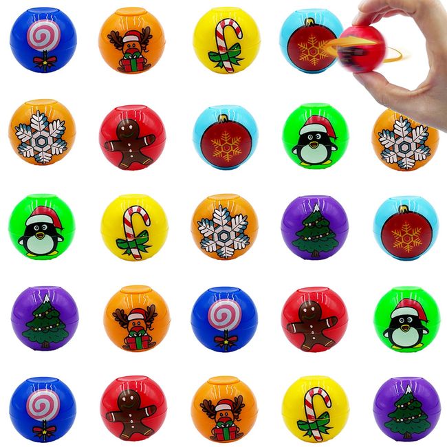 24 Pcs Christmas Mini Fidget Spinners Ball Toys for Kids Adults Christmas Stocking Stuffers, Pinata Fillers, Treasure Box Toys for Boys Girls Christmas Party Favors Gifts